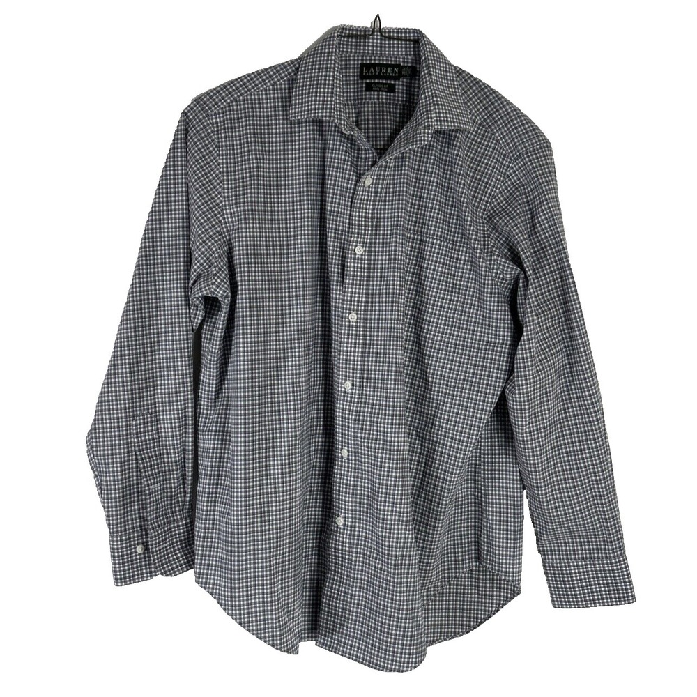 Ralph‎ Lauren Men Shirt 16.5 Check Oxford Button Long Sl Classic Fit Non Iron